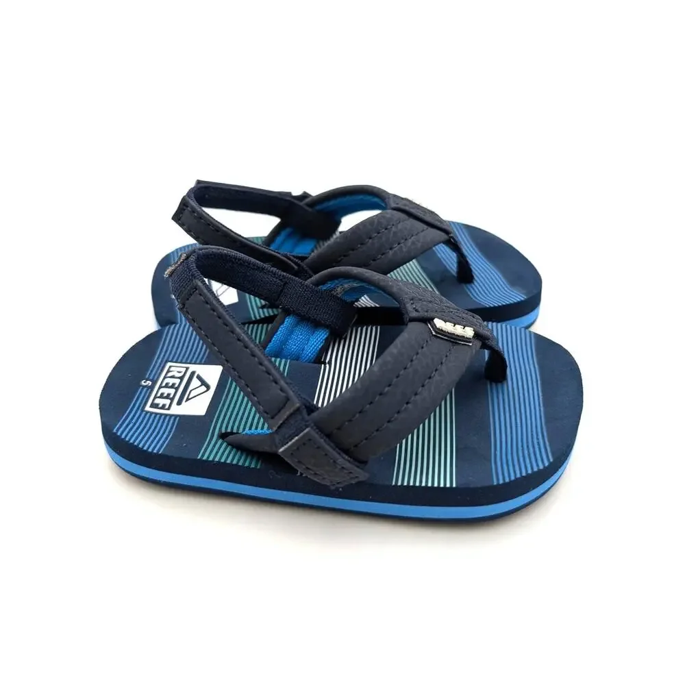 Reef Little Ahi Flip Flops Sandals Kids' Deep Sea Stripes Size US5 EU21